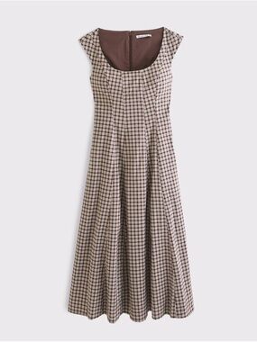 Brown Plaid Cap Sleeve Dress